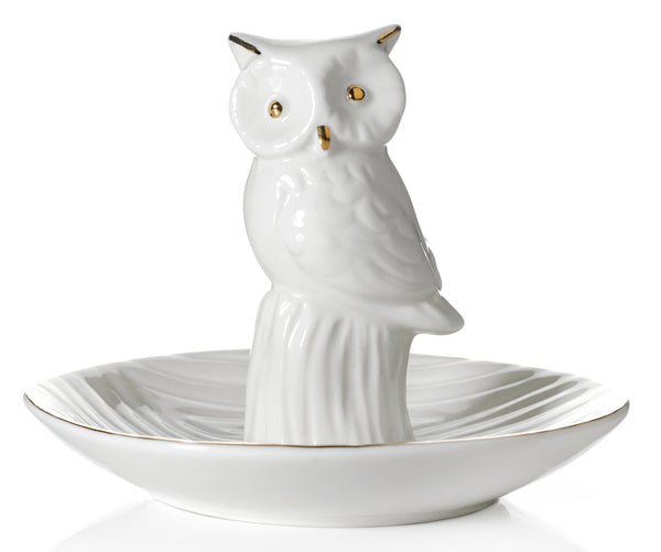 Owl Ring Holder Dish, White with REAL 24K GOLD Plating