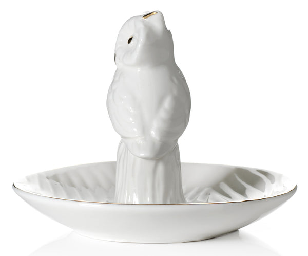 Owl Ring Holder Dish, White with REAL 24K GOLD Plating