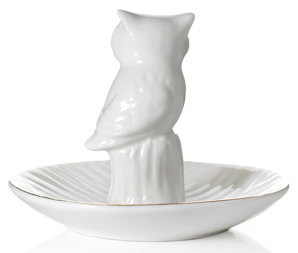 Owl Ring Holder Dish, White with REAL 24K GOLD Plating