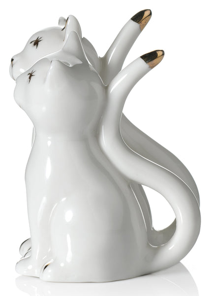 Two Cat Ring Holder, White with Gold Plating
