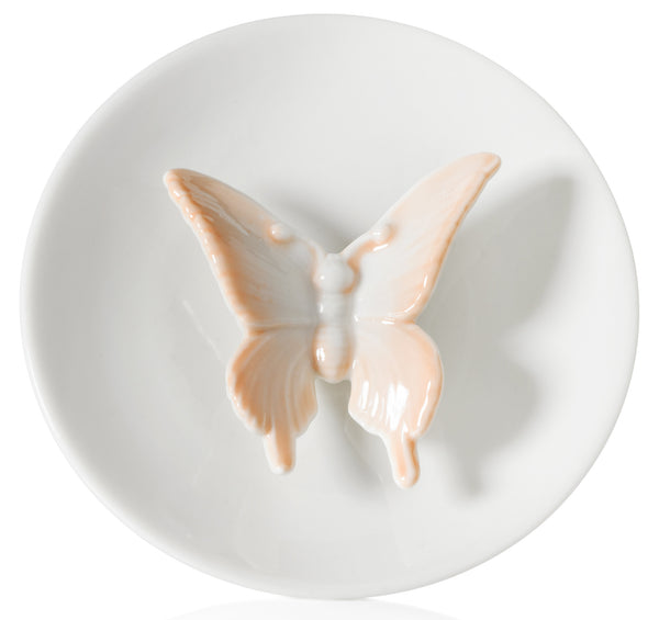 Butterfly Ring Holder Dish, Peach and White