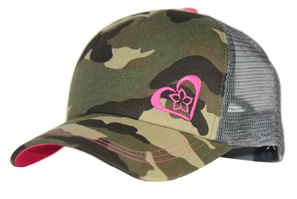 Green Camo Trucker Hat with Pink Details