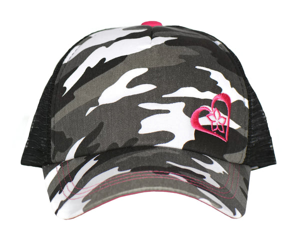 Grey Camo Trucker Hat with Pink Details