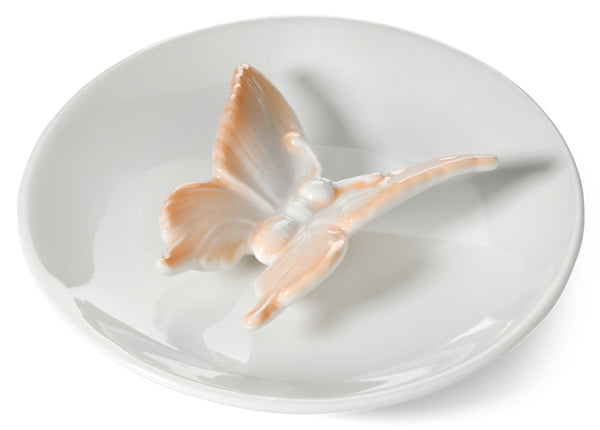 Butterfly Ring Holder Dish, Peach and White