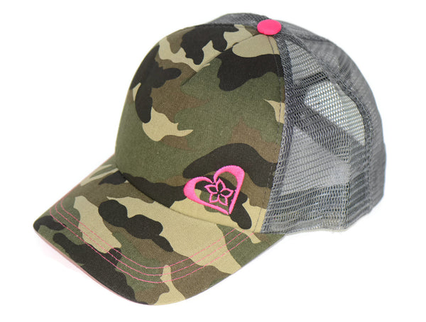 Green Camo Trucker Hat with Pink Details