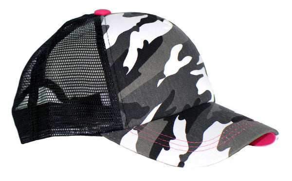 Grey Camo Trucker Hat with Pink Details