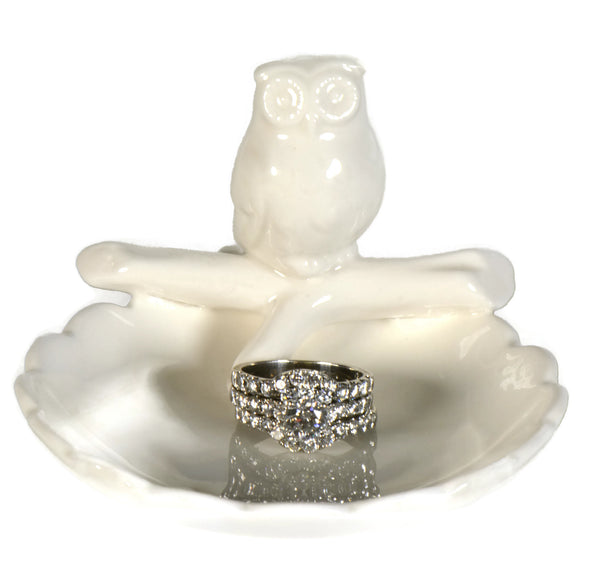 White Owl Ring Holder Dish