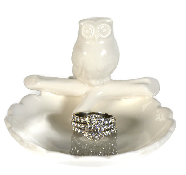 White Owl Ring Holder Dish